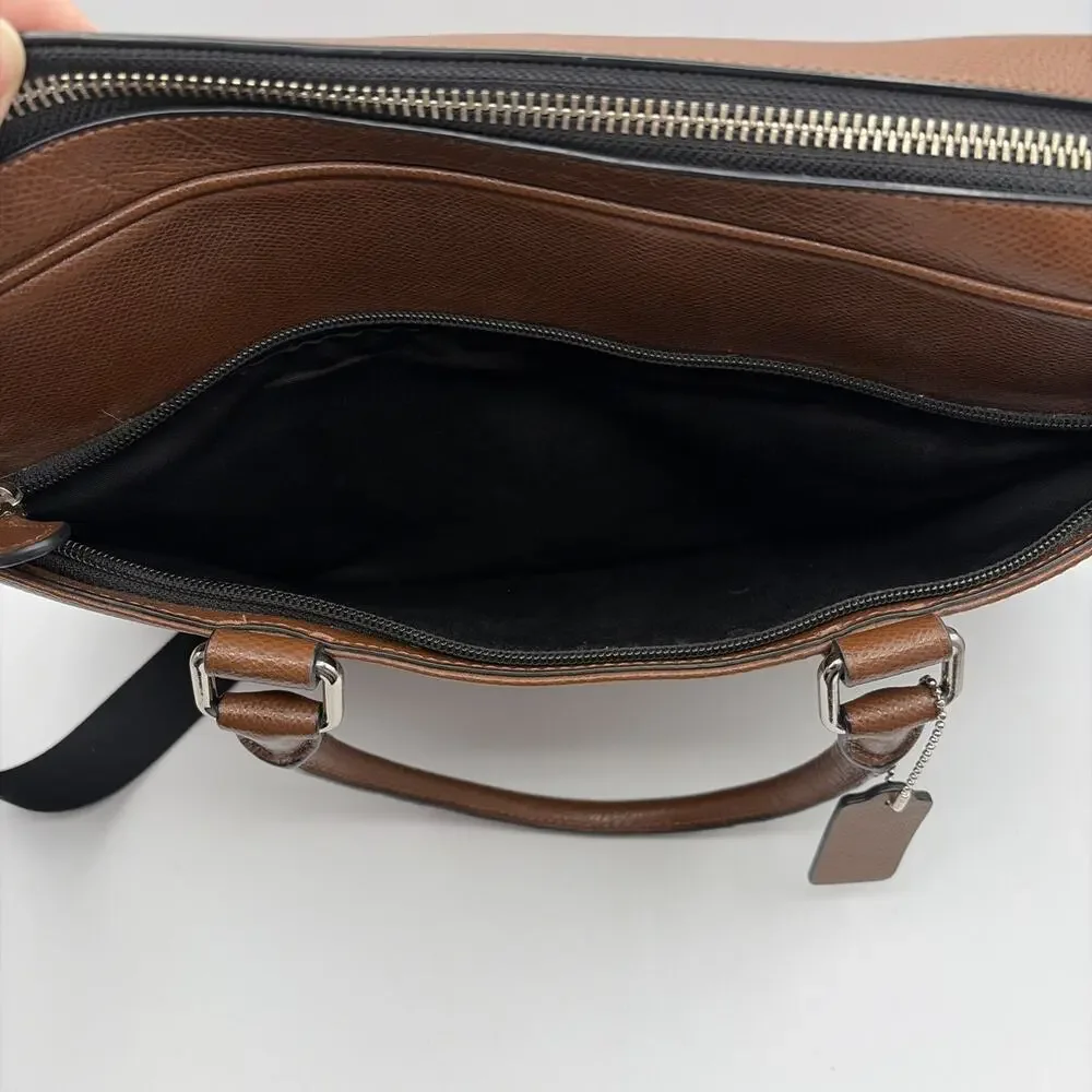 Coach Metropolitan Brown Dark Saddle Slim Briefcase Pebbled Leather Laptop Bag